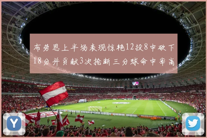 布劳恩上半场表现惊艳12投8中砍下18分并贡献3次抢断三分球命中率高达50